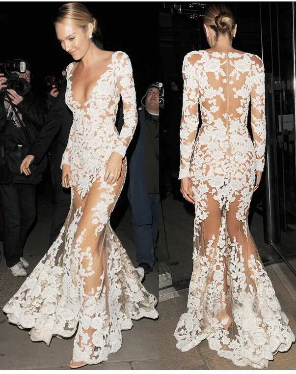 Donne Vestito Da Sera Convenzionale Bianco Pizzo Abiti Da Sirena Pavimento  Lunghezza Sexy Maglia Trasparente Ricamo Floreale Abiti Vedere  Attraverso|dress bridal gown|dresses design for kidsdress up wedding gowns  - AliExpress