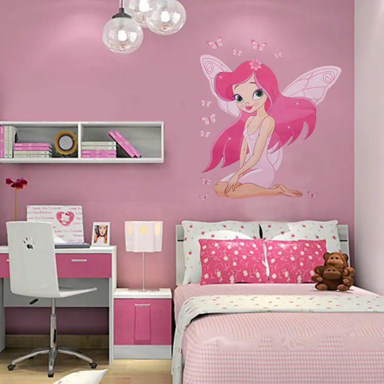 Us 3 42 25 Off Jklong Beautiful Fairy Princess Butterly Decals Art Mural Wall Sticker Kids Girl Room Decor Pink Color In Wall Stickers From Home