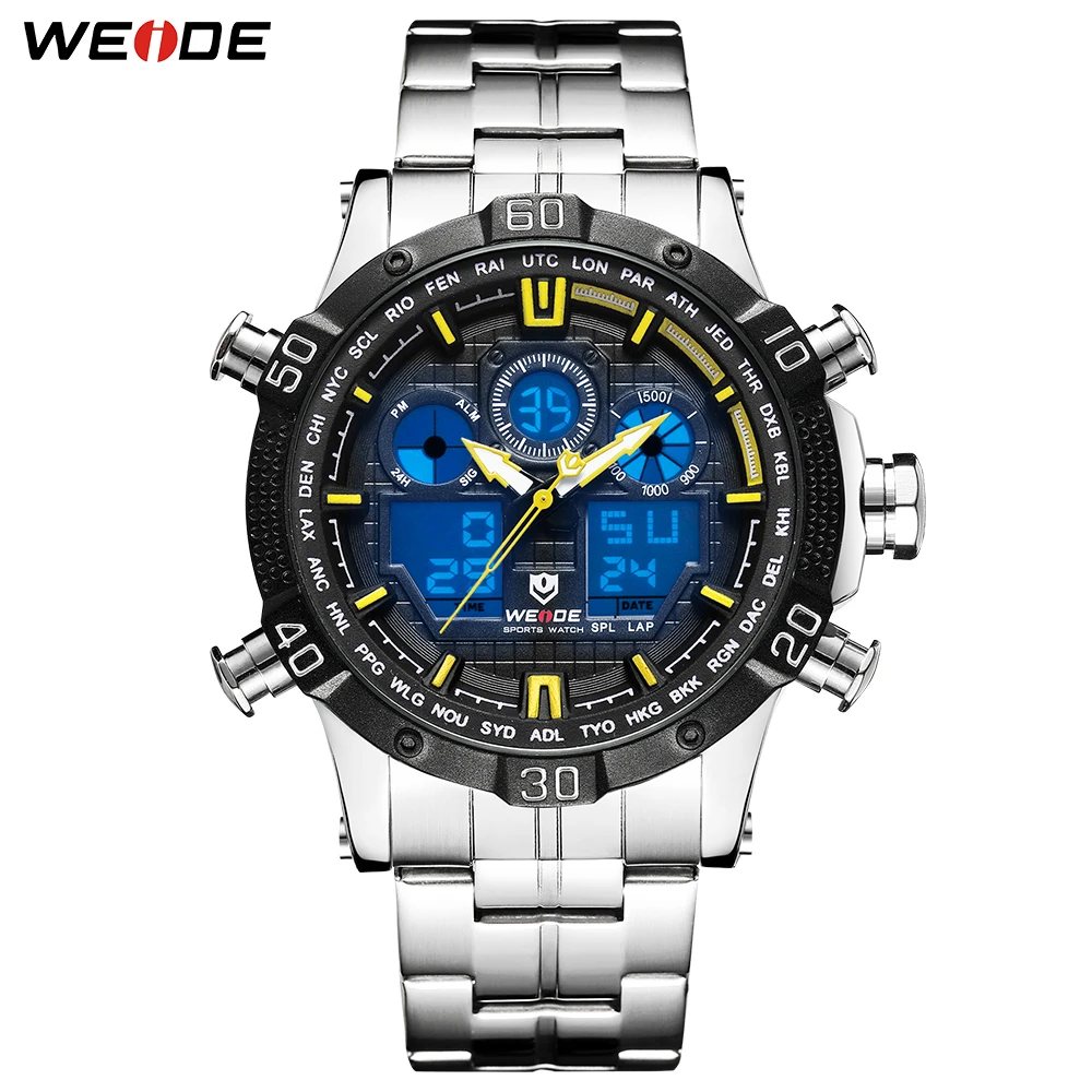

WEIDE Mens Digital Display Sports Stopwatch Auto Date Quartz Back Light Alarm Chronograph Wristwatch Watches Relogio Masculino