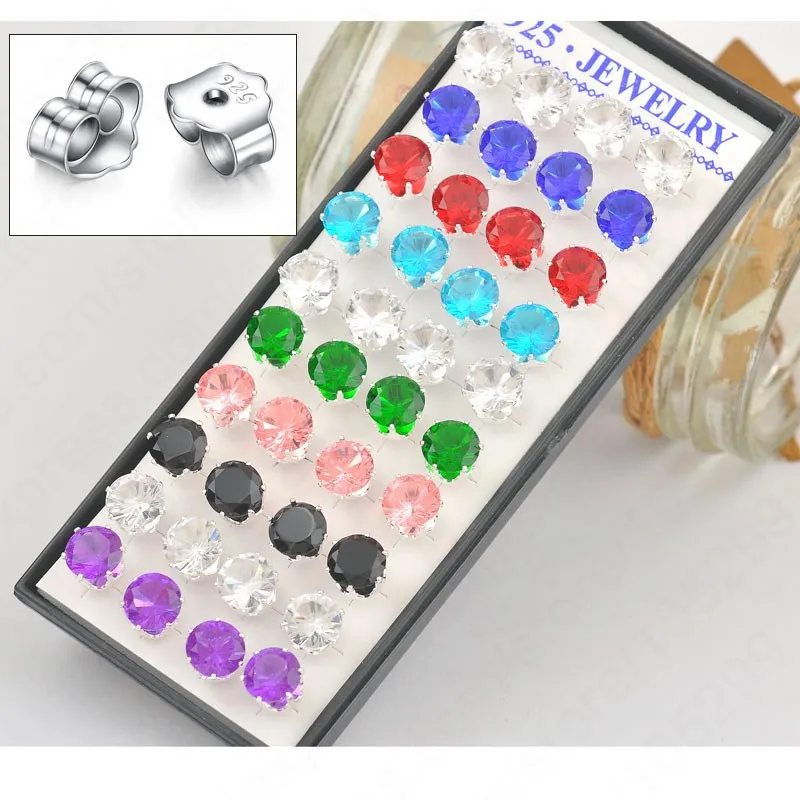 

Fashion NEW Wholesale 80PCS(40prs)Multi Color Allergy Shiny Round Crystal Stud Earrings 925 Sterling Silver Women Jewelry
