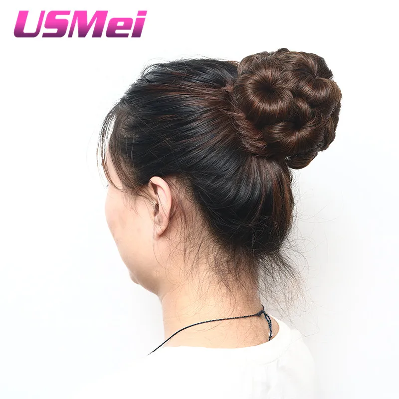 Usmei Синтетические волосы Chignon Клип В чёрный; коричневый смешивания Цвет части волос Эластичные поддельные пучок волос прически Интимные