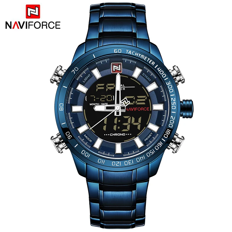 NAVIFORCE новые роскошные мужские спортивные часы Chrono брендовые военные водонепроницаемые электронные наручные часы с подсветкой мужские часы с секундомером