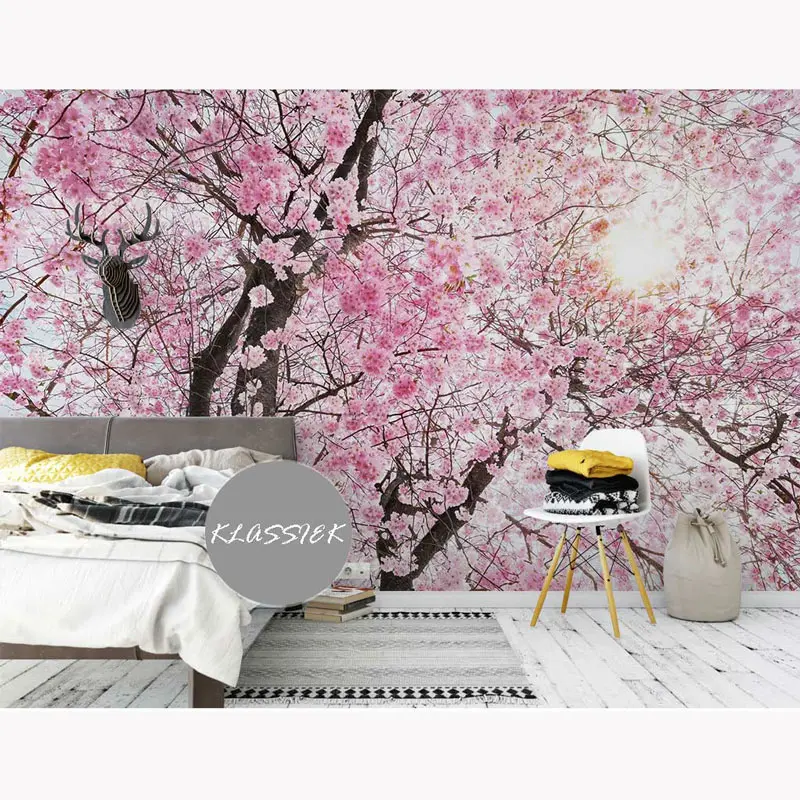 

Pink Flower Tree Photo Wallpaper Stickers Living Room Girls Bedroom Papel De Paredel Mural 3D Self Adhesive Vinyl/Silk Wallpaper