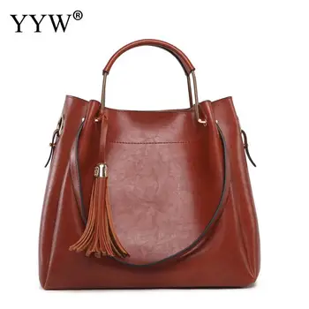 

Burgundy Pu Leather Tassels Handbag For Women Casual Top Handle Hand Bags Large Capacity Female Totes Shoulder Bag Multifunction