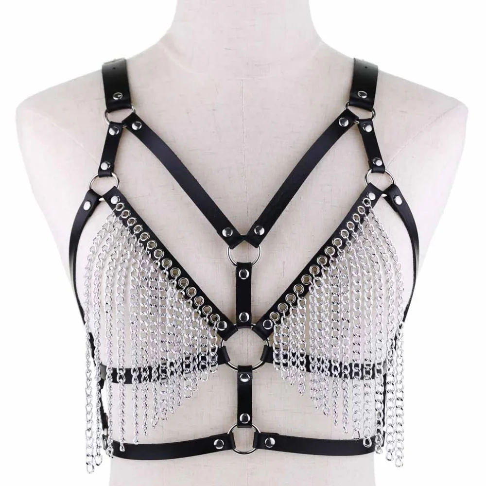 New Sexy pu Leather chain Harness bra Body chain Belt punk sexy chain top women body jewelry festival Fashion Jewelry