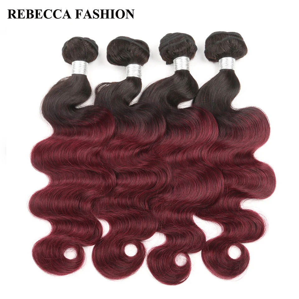 Rebecca Remy Brazilian Body Wave 4 Bundles Ombre Wine Red Hair Weave 400g Ombre Human Hair Extensions Salon Longest Hair PP 20% brazilian-body-wave-hair-bundles