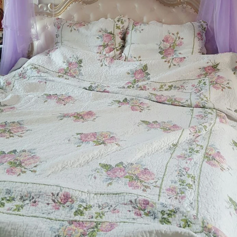 MILAIYA summer quilted quilt cotton king size bed spread floral printed