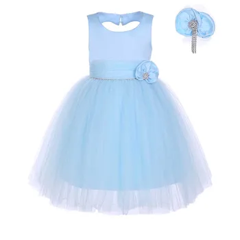 

Cutestyles Latest Bluish Girl Flower Dress High Waist Sleeveless With Headhand Boutique Wedding Dress Kids Wear G-DMGD912-1202