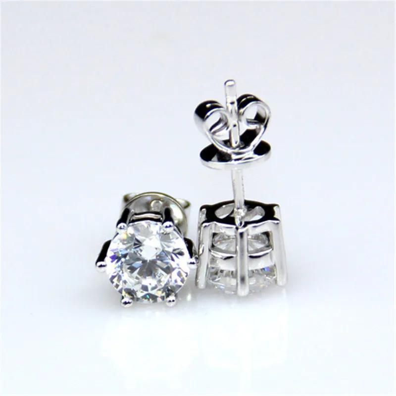 2CTW Moissanites LASAMERO 6 Prong Stud Pendientes 9 K Oro Blanco Joyería Fina Lab Test Positivo Grown Diamante Pendientes