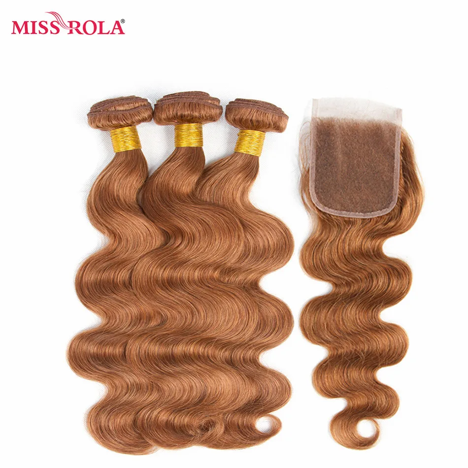 Miss Rola волосы бразильские волнистые человеческие волосы ткачество 3 пучка с 4*4 закрытие#30 цветов пучки волос от светлого до темного цвета с закрытием