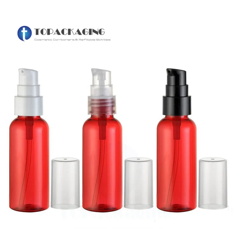30PCS*50ML Beak Screw Pump Bottle Red Plastic Refillable Essential Oil Sample Shampoo Lotion Shower Gel Cosmetic Container Serum
