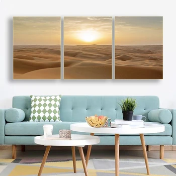 

Laeacco 3 Panel Canvas Painting Desert Sunshine Posters and Prints Wall Art Landscape Picture Living Room Nordic Home Decoration