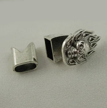 

Free Shipping!20pcs Imitation Rhodium plated Mars skulls wrap real Leather charm Clasp Bracelet