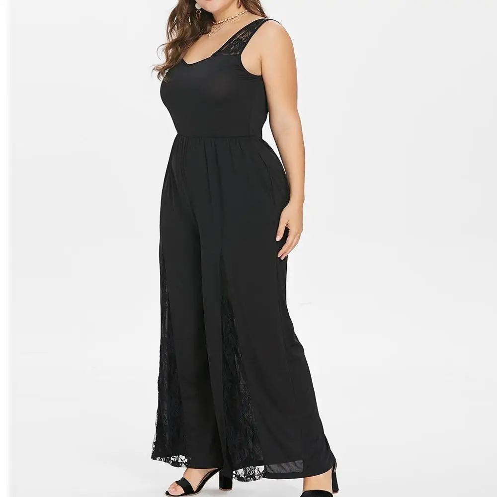 

Women Jumpsuits Fashion Sexy Sleeveless Solid Color Lace Stitching Large Size Jumpsuit rompers women summer ropa mujer 35#
