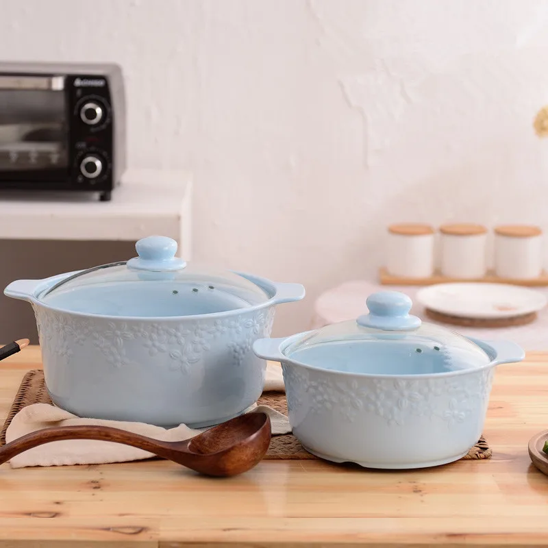

High temperature Bone jade porcelain Ceramic pots Sculpture craft Glass lid 1.6L/3.3L Slow cooker soup pot