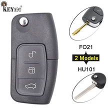 KEYECU para Ford Mondeo Fiesta Focus C Max KA de Correio Substituição Virar Carro Remoto Chave Shell Caso Fob 3 Botão HU101/FO21 Lâmina