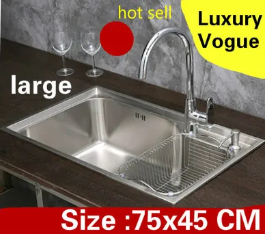 

Free shipping Apartment luxury wash vegetables kitchen single trough sink large 304 stainless steel hot sell 75x45 CM