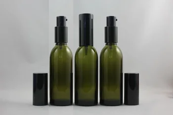 

60ml olive green Glass lotion bottle with black aluminum lotion pump,packing for liquid,cosmetic container