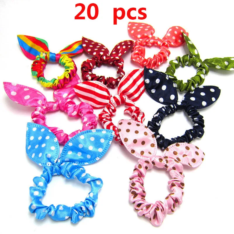 

20Pcs/Lot Fashion Elastic Hair Bands Rabbit Ears Scrunchy Headband Girls Cute Bunny Hair Accessories Fabric Polka Dots Headwear