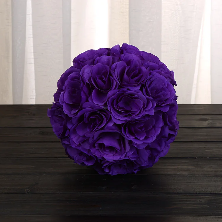 ГОРЯЧИЙ "(20 см) розовый цвет шелковые целующиеся искусственные розы цветы шар для свадьбы чай украшение для вечеринки; Рождество украшения - Цвет: Dark purple