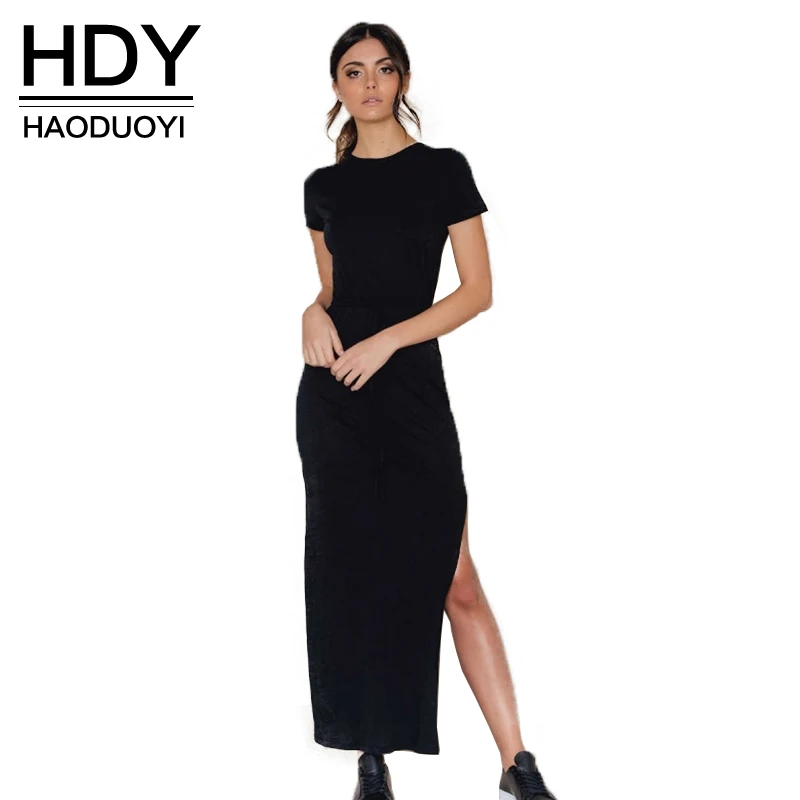 

HDY Haoduoyi 2019 Fashion Dress Women Casual Solid Black/Gray Sashes Women Clothing O-neck Empire Mid-Calf Female Summer Dresses