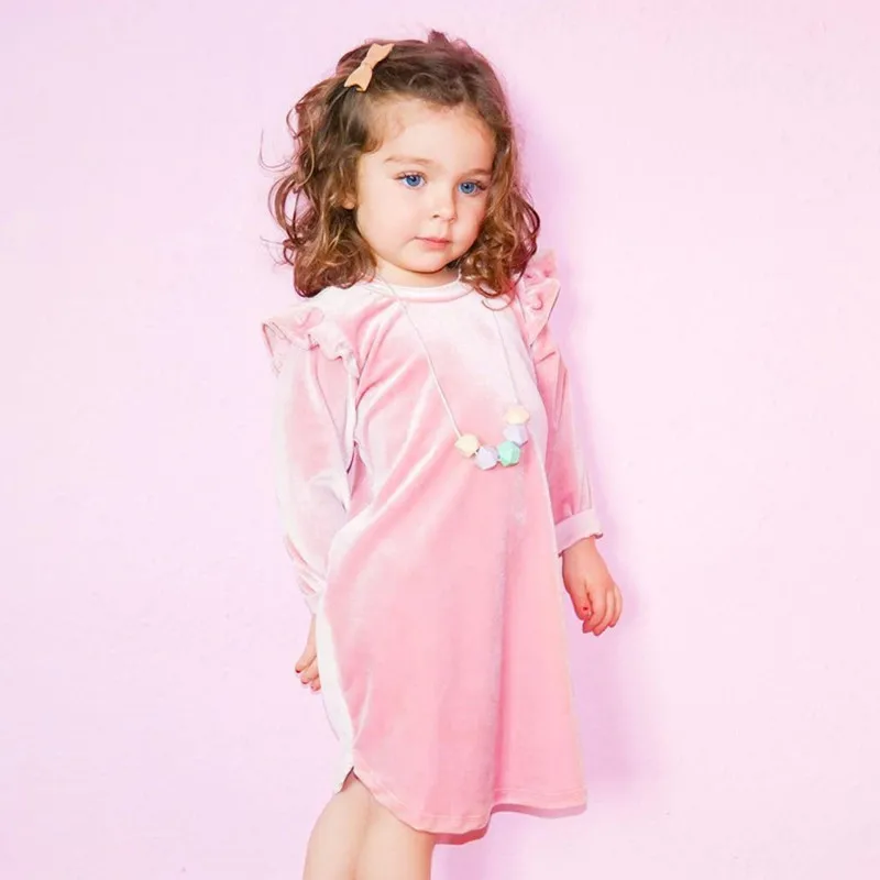 

Baby Girl Dress 2019 Spring Girls Long-Sleeved Gold Velvet Fabric Solid Color Dress Baby Girl Clothes Fashion Dress For 0-2Y