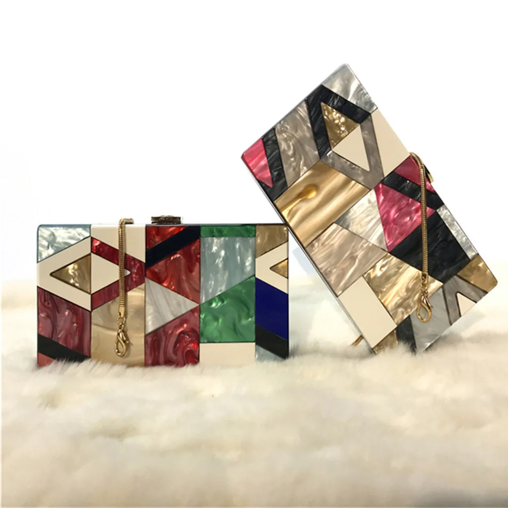 

Women Luxury Evening Shoulder Bag Handbag Women Bags Desgin Geometric Stitching Color Acrylic Box Party Package Bolsa Feminina