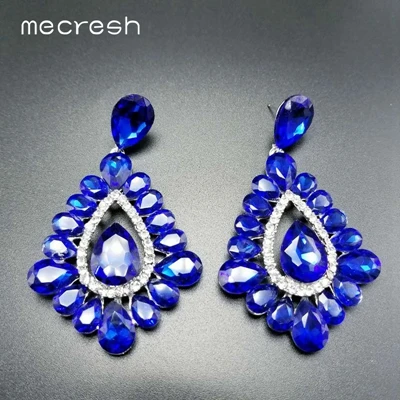 Mecresh уникальные камни в форме капли свадебные серьги-подвески для женщин эффектные геометрические летние Висячие серьги Свадебные украшения EH1586 - Окраска металла: Blue