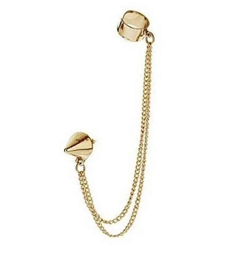 Metal Spike Tels Ear Cuff Hot New Women Siver Gold Fashion Metal Spike Tels Ear Cuff Hot New Women Siver Gold Fashion Stylish Stud Earrings Piercing Chain 1 Pcs Not One Pair In From
