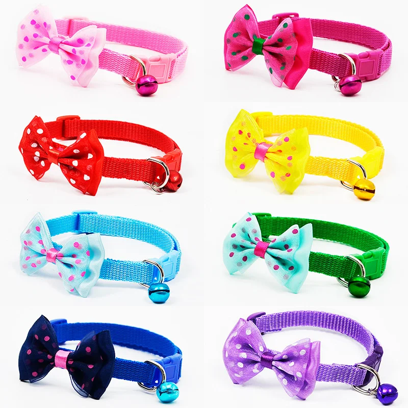 Adjustable Polyester Dog Collars Pet Collars With Bowknot Bells Charm