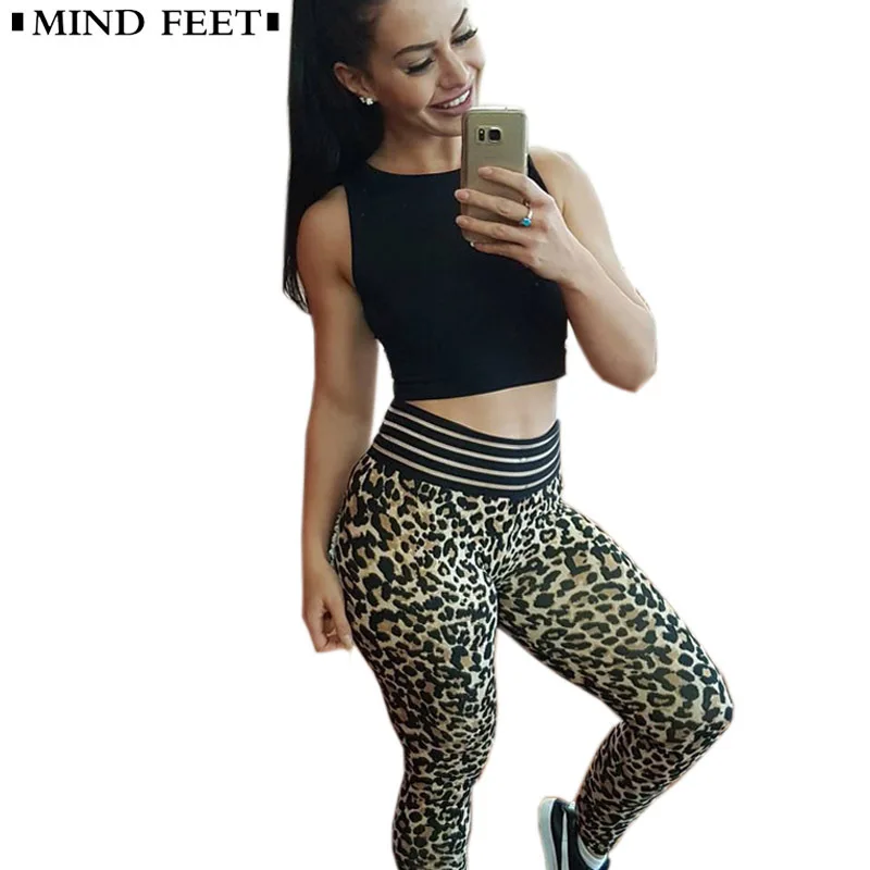 MIND FEET Womens Leopard Print Leggings Sexy Wide Waist
