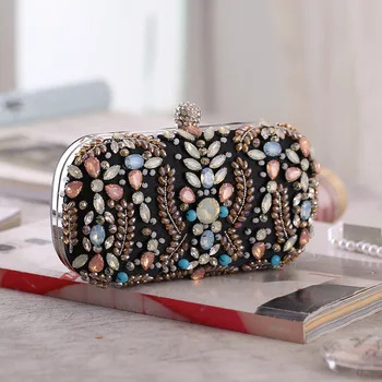

Brand Colorful Beaded Diamonds Evening Bag Women Wedding Party Bride Full Rhinestone Metallic Chain Handbag Girls Phone Clutches