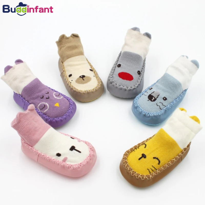 Детские носки Носки с рисунком для малышей резиновые детские домашние носки-тапочки с кожаной подошвой Противоскользящий теплый для носков ботинок