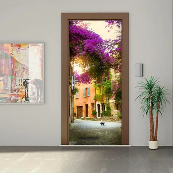 

French Town Wall Stickers Door Renovation 3D Art Mural Sticker Vinyl Self-adhesive Decals Living room Bedroom Wallpaper DC8