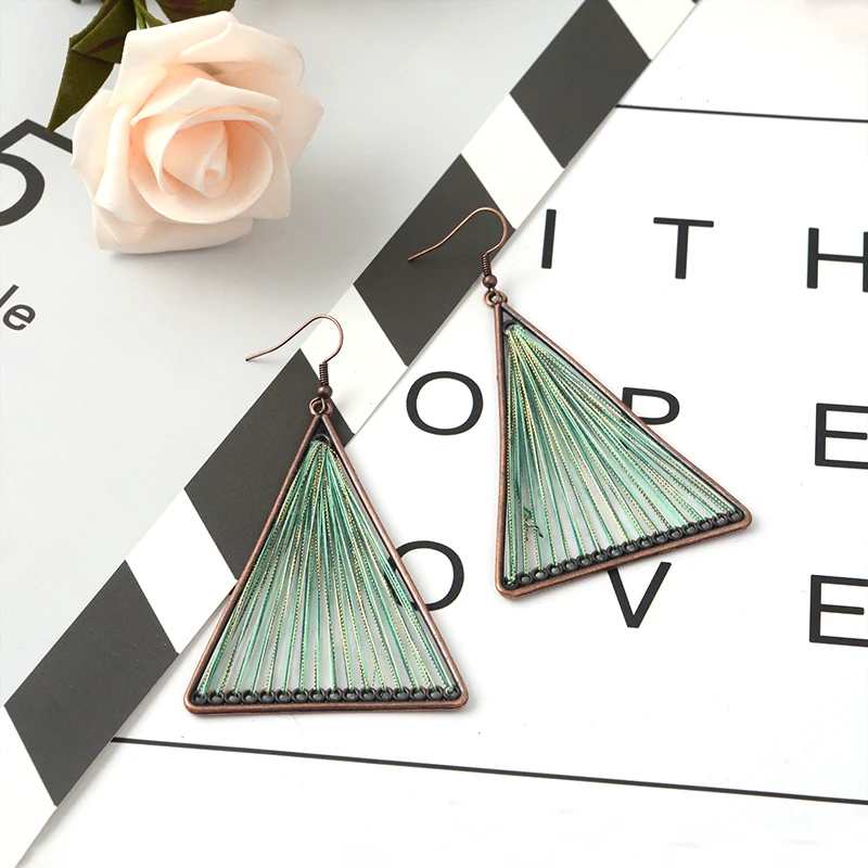 

Big triangle drop earring Statement New fashion colorful cotton handmade earrings for women dangle Jewelry gift 2019 accessories