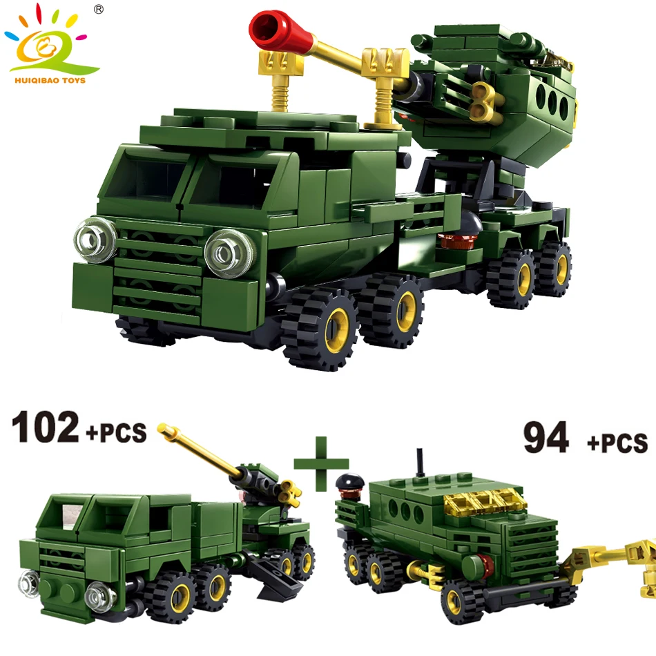HUIQIBAO игрушки 438 шт. 6in3 армейский грузовик вертолет строительные блоки для детей