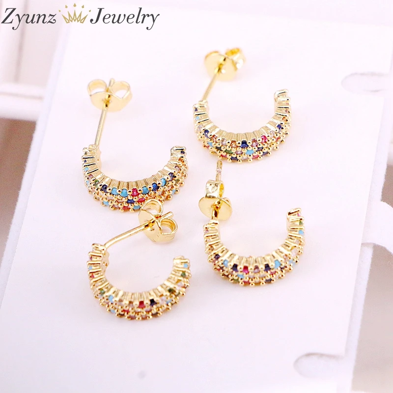 

6Pairs, Cz Micro Pave Rainbow Gold Color Crystal Bar Earring Studs Zirconia For Women Girls Fashion Multicolor Party Jewelry