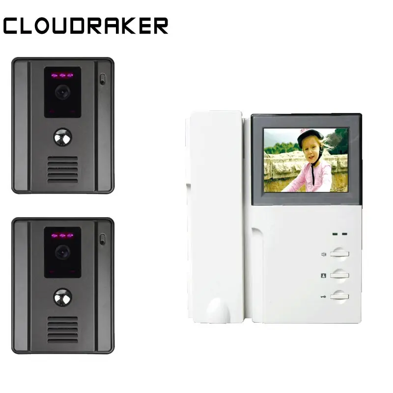 Белый CLOUDRAKER видеодомофон 2x телефонное Контрольное устройство 4,3 ''с 1x проводной камерой видеодомофон система ночного видения разблокировка - Цвет: Белый