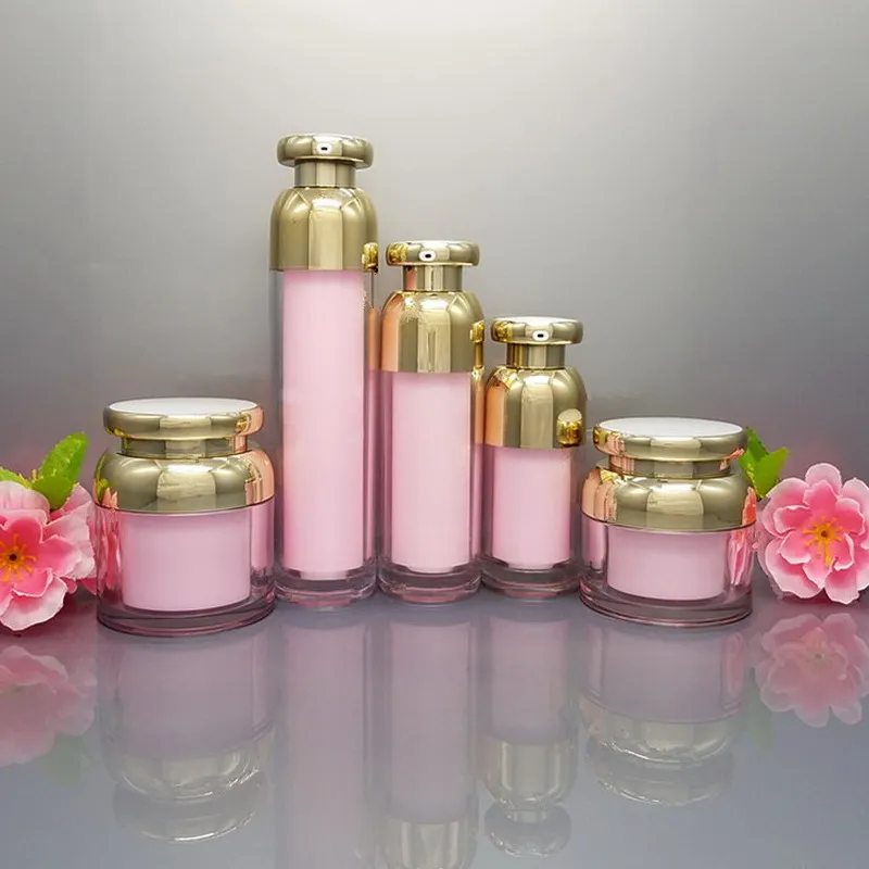 

15ml 30ml 50ml 100ml Empty Acrylic Pink Gold Essence Vacuum Pump Bottle 30g 50g Makeup Cream Jar Empty Cosmetic Container