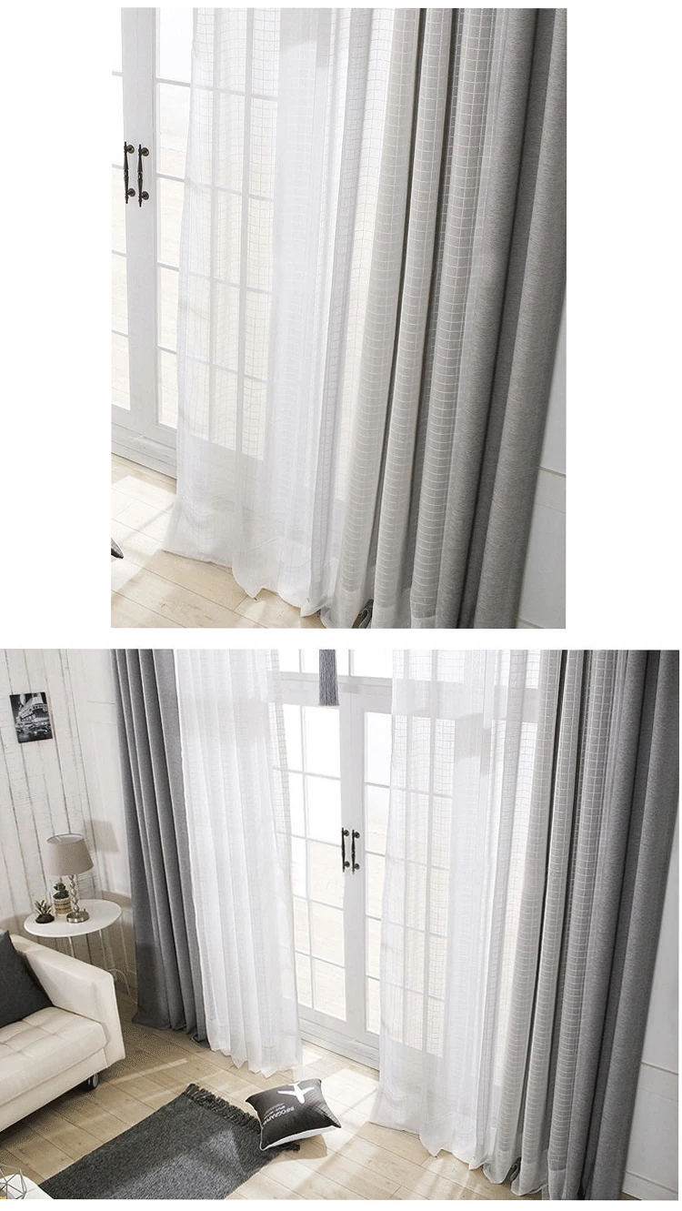 White Color Plaid Linen Windows Screening Voile Tulle Curtain For Living Room Bedroom Home Decoration