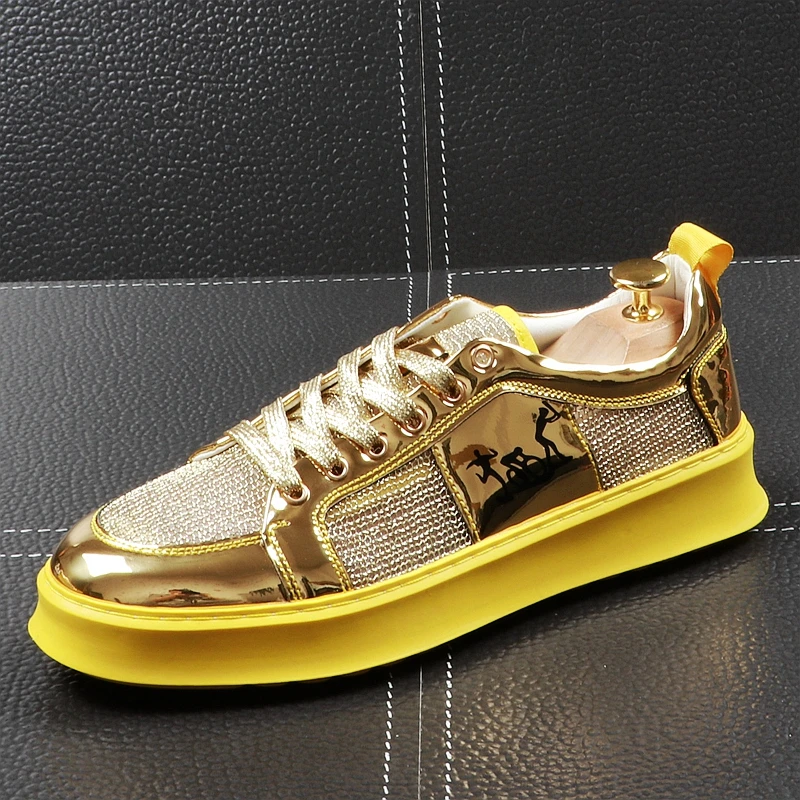CuddlyIIPanda Luxury Brand Summer Breathable Casual Street Shoes Men Gold Silver Sneakers Lace