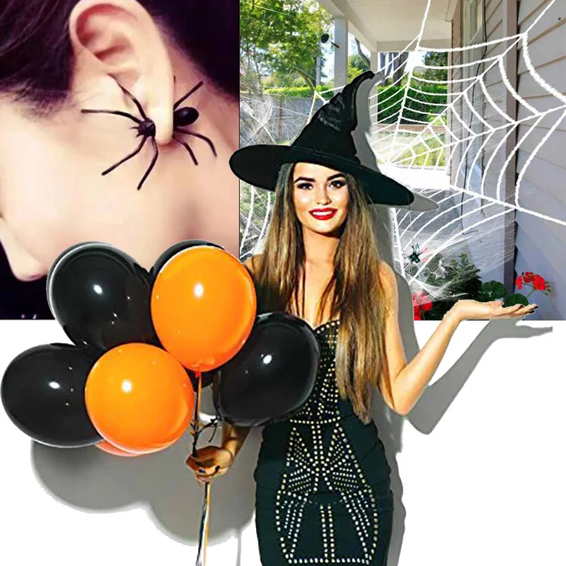 

Black Spider Web Earrings Vampire drink bag Halloween window door Yard Cosplay costume Harry Potter theme birthday Decoration