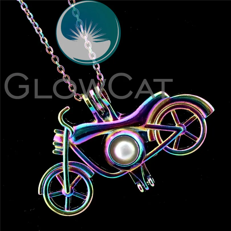 

R-C503 Colorful Motorcycle Beads Cage Pendant Perfume Diffuser Aromatherapy Pearl Cage Locket Necklace Boys Gift
