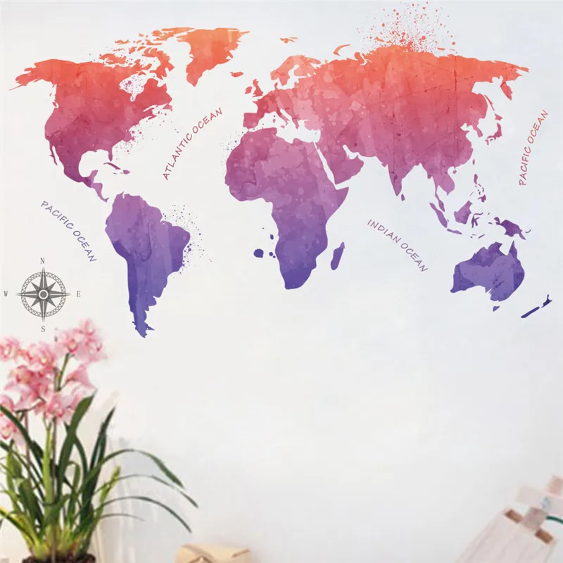 Красочные карта мира Oecan настенные наклейки для гостиной, офиса, школы, спальни украшения diy Печать Фреска художественные наклейки для дома плакат