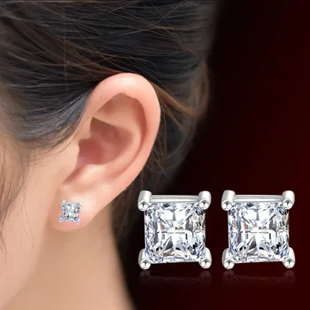 

Wholesale Fashion Jewelry 2017 New Square Shiny Zircon Design 925 Sterling Silver Ladies' Stud Earrings Jewelry Gift Hot Sale