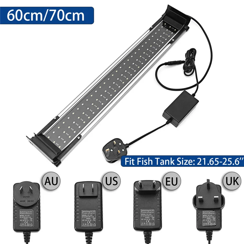 Waterproof Aquarium Fish Tank Light 30-120cm Blue/White Bar Submersible Lamp Decor Underwater Light Adjustable Dimmable Light - Испускаемый цвет: 60cm