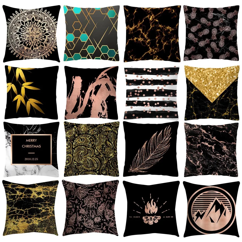 

Hot Sale Cushions Rose Black Gold Cushion Square Pillowcase Home Decoration Printed Stylish Simplicity Dakimakura coussin