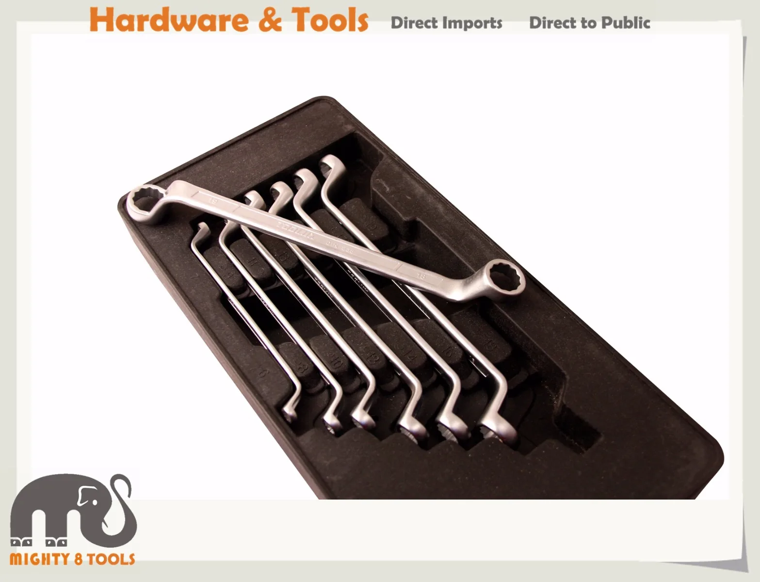 

7pc German DIN Cr-V Double Deep Offset Ring Spanner in ABS Tray:6x7-8x9--18x19