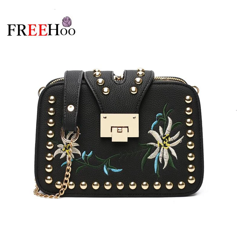 

2017 new rivet Single shoulder female pack multi layer small side package oblique bag