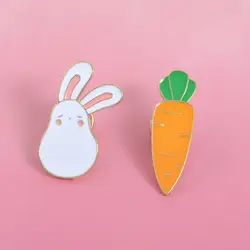 2 шт./компл. кролик с морковкой металлическая Глянцевая брошь милый забавный белый кролик значок Мода детское платье рюкзак ювелирные